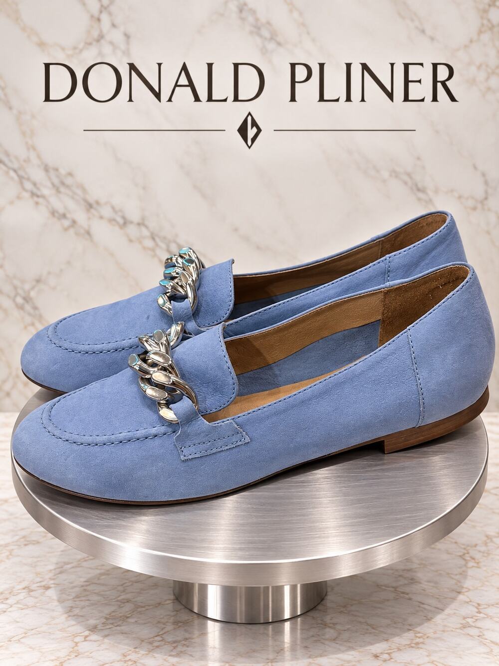 Donald Pliner Blue Suede Chain Loafers Women’s Size 9.5 EU 40.5